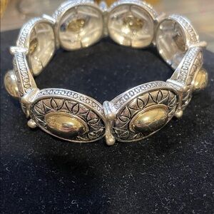 Elegant Silver and Gold-Toned Stretchy Bracelet